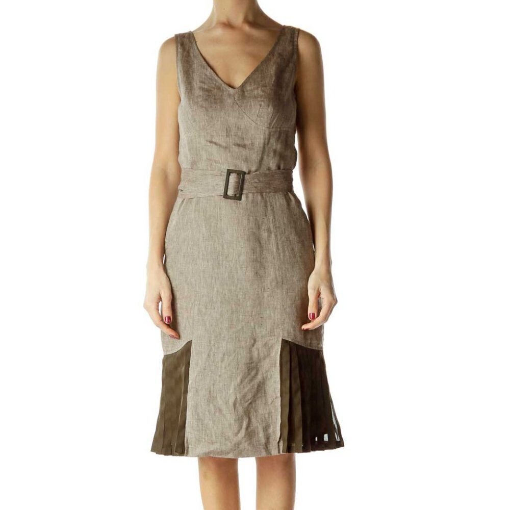 Antonio Melani Brown Empire Waist Linen Silk Dress